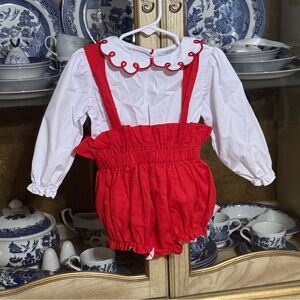 Sweet LaRose 2pc red white suspender bubble shorts & shirt set 2t girls boutique